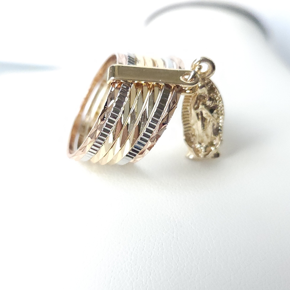 Elegant Gold Rose and Silver Virgin Guadalupe Ring Gold Plated